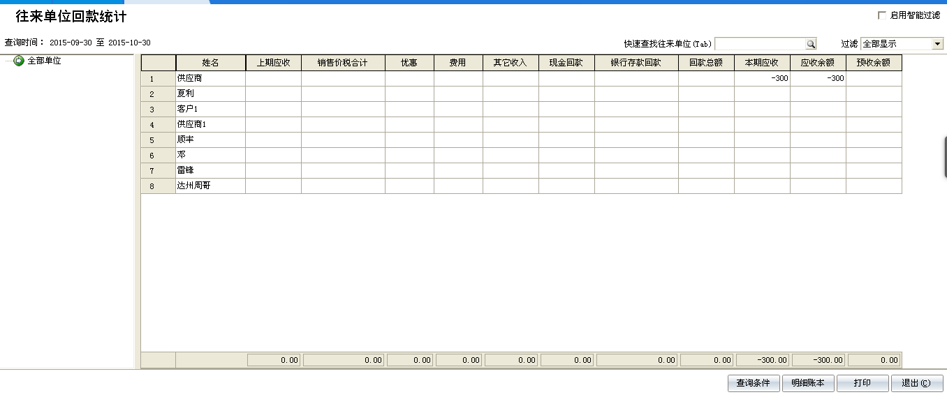 芯管家傻瓜进销存完了单位回款统计